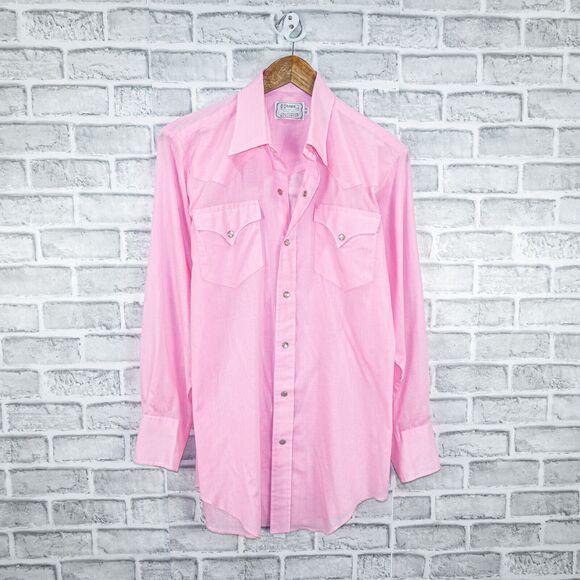 H BAR C Men's California Ranchwear long tail western shirt in Pink size 15.5 35 - Picture 1 of 5